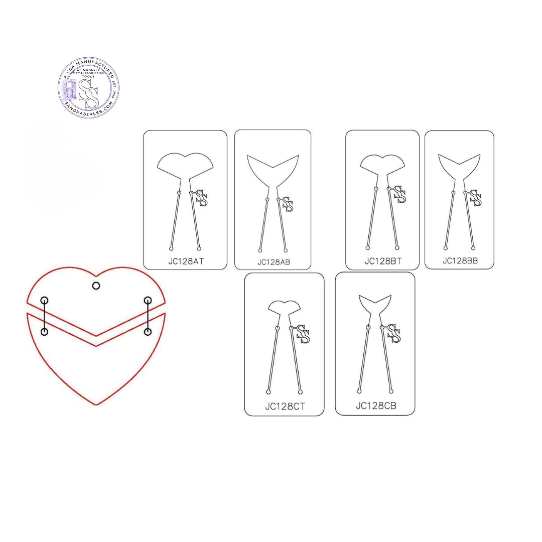 PANCAKE DIE JC128 2 PIECE HEART JEWELRY COMPONENTS