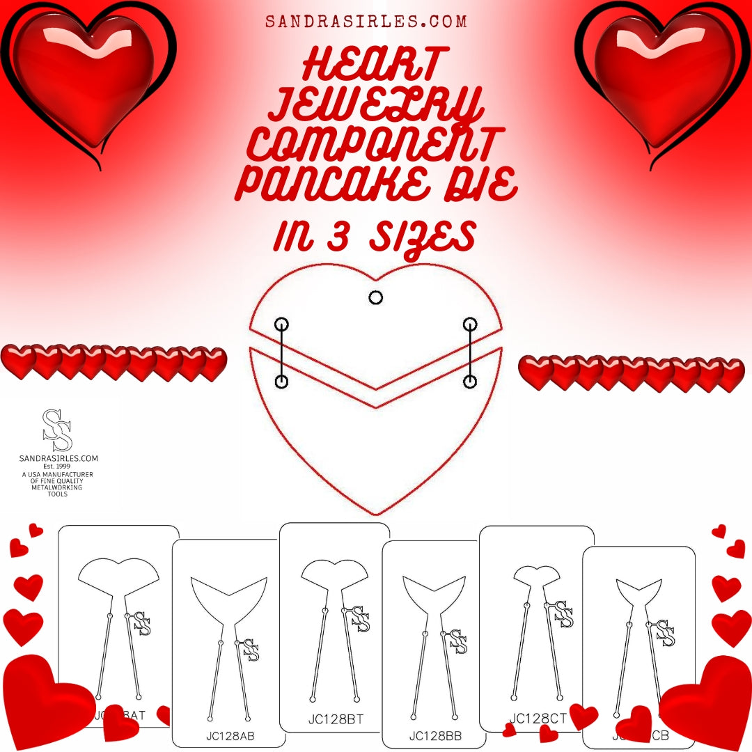 PANCAKE DIE JC128 2 PIECE HEART JEWELRY COMPONENTS