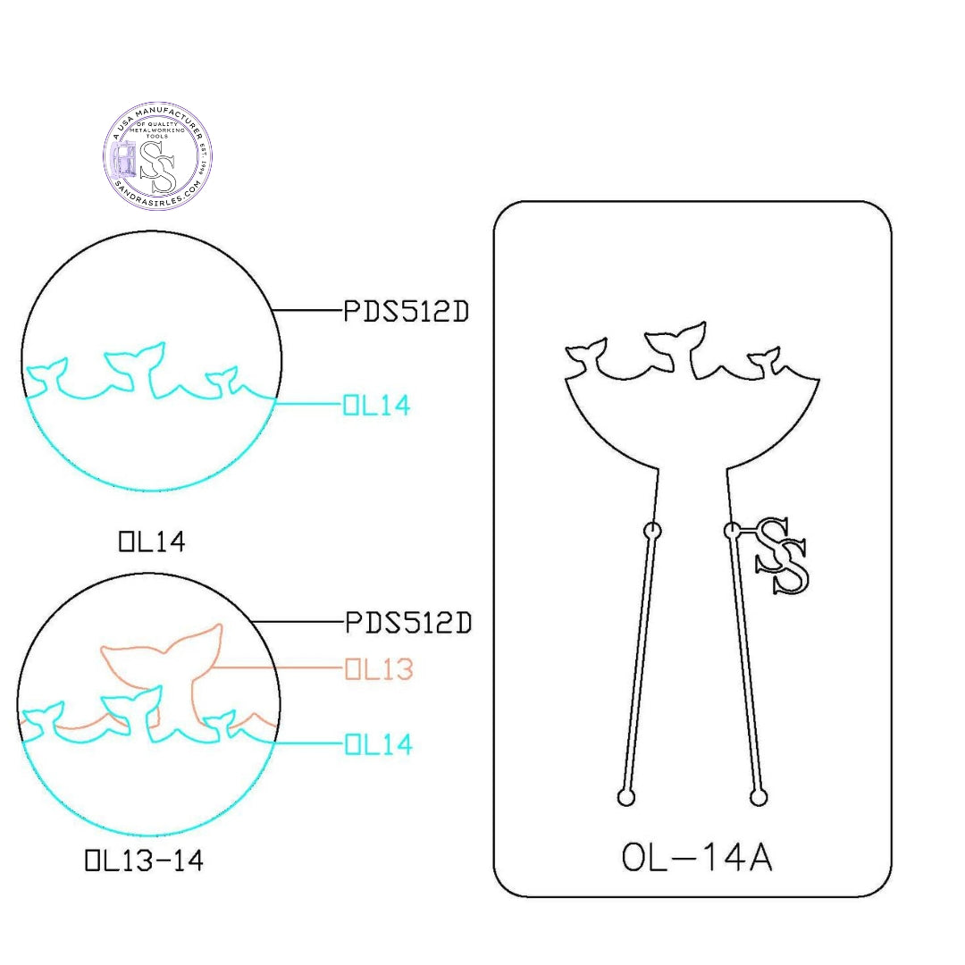 PANCAKE DIE OVERLAY-14 OL-14   3 WHALES TAIL/OCEAN